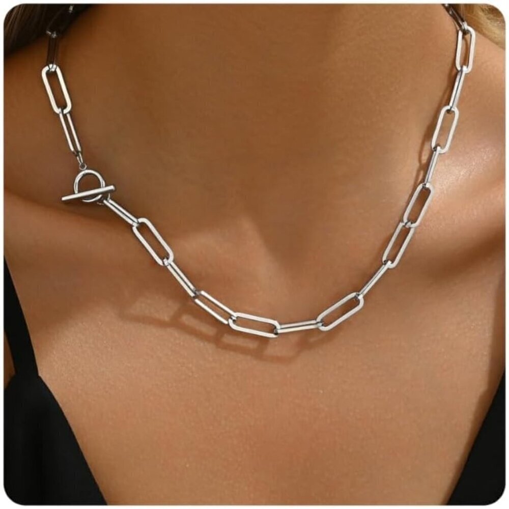 🆕 Women White Chunky Chain Necklace Thick Cuban Curb Gemstone Pendant Jewelry